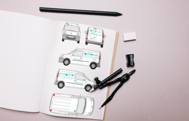 Adhésivage La ferme du Chêne Kangoo La Pommeraye, Maine-et-Loire, graphiste, Studio Paruline, Mauges-sur-Loire