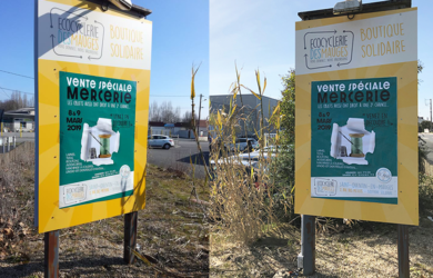 Panneaux Dibond l'Ecocyclerie des Mauges La Pommeraye, Maine-et-Loire, graphiste, Studio Paruline, Mauges-sur-Loire